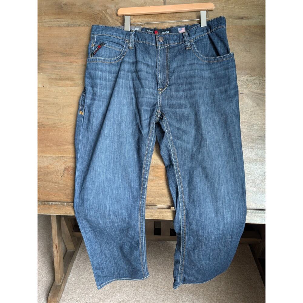 NWT Ariat Boundary Bootcut Jeans Mens 38x34 Blue FR M4 Relaxed Stretch 10023466